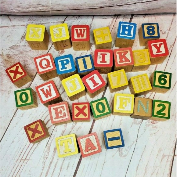 31 Vintage Math And Letter Wooden Painted Blocks Addition Subtraction Blocks - Picture 4 of 11